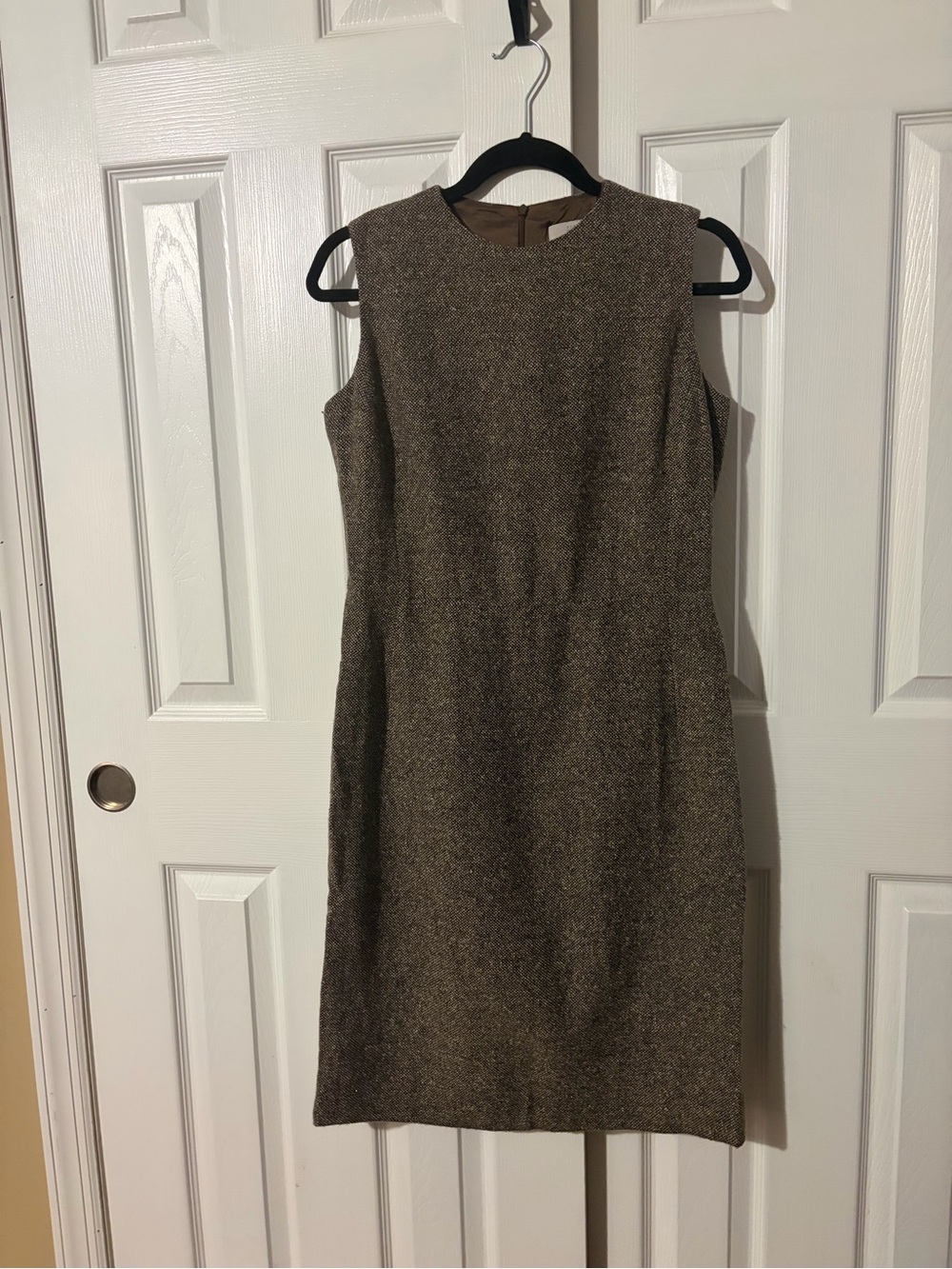 Vintage Barneys NY Taste Luxury Humor Sleeveless Brown&Cream Tweed Sheath Dress
